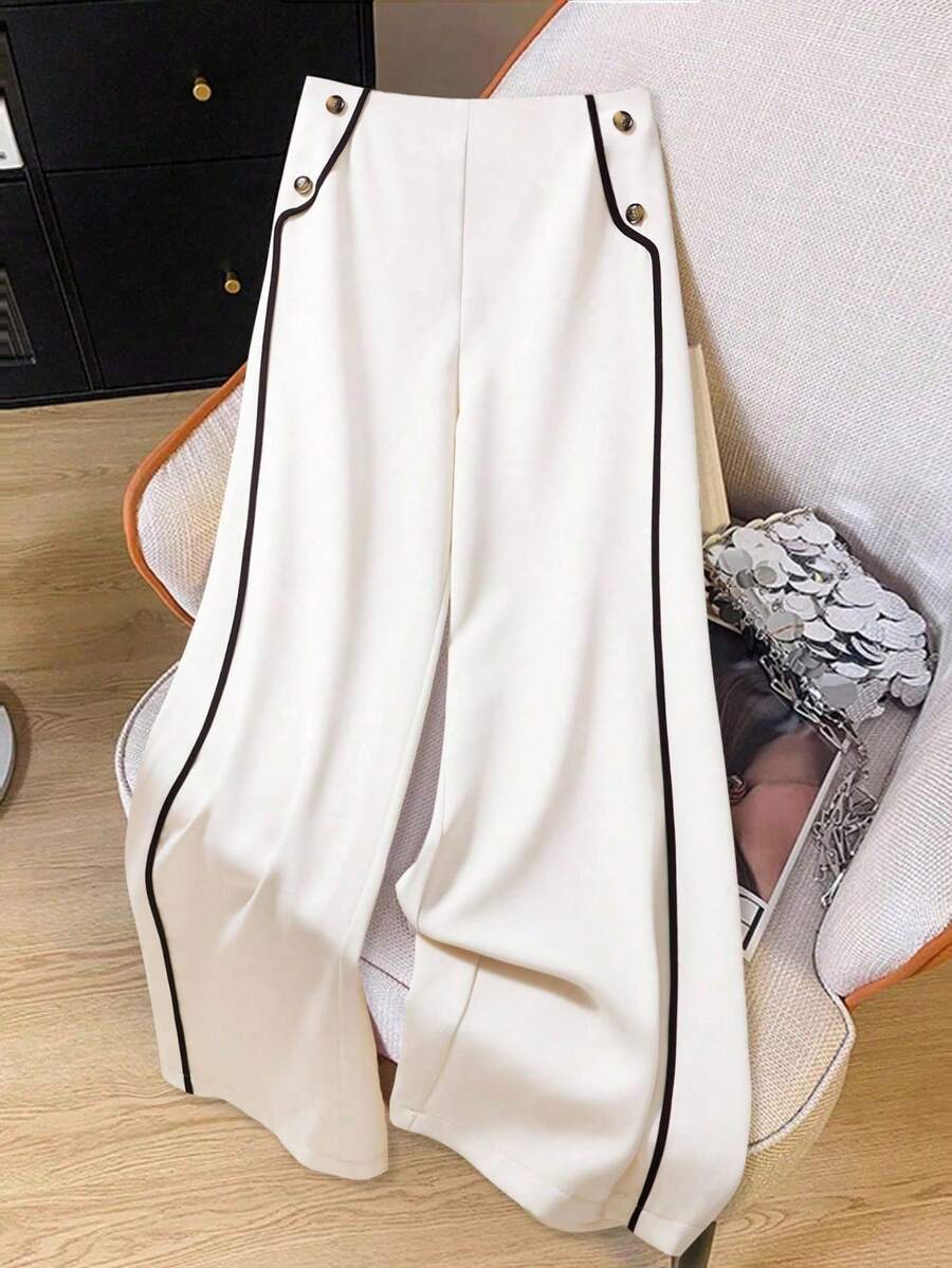 GlowEve CURVE 大码女式休闲拼色直筒裤 - 杏色 - 查看 1