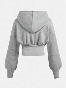 SHEIN Girlism 青少年女孩休閒街頭風短版運動衫，高腰長袖百搭極簡純色衛衣，秋冬返校穿搭 - 淺灰色 - 查看 2
