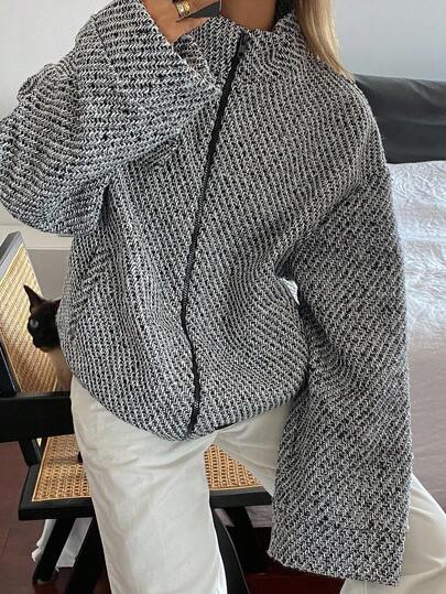 Livesso 女士秋季高领宽松条纹常规款夹克外套