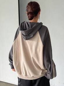 Dazy Star Felpa con cappuccio da donna con coulisse e zip, design a blocchi di colore e stampa di lettere, giacca felpa autunnale per donna