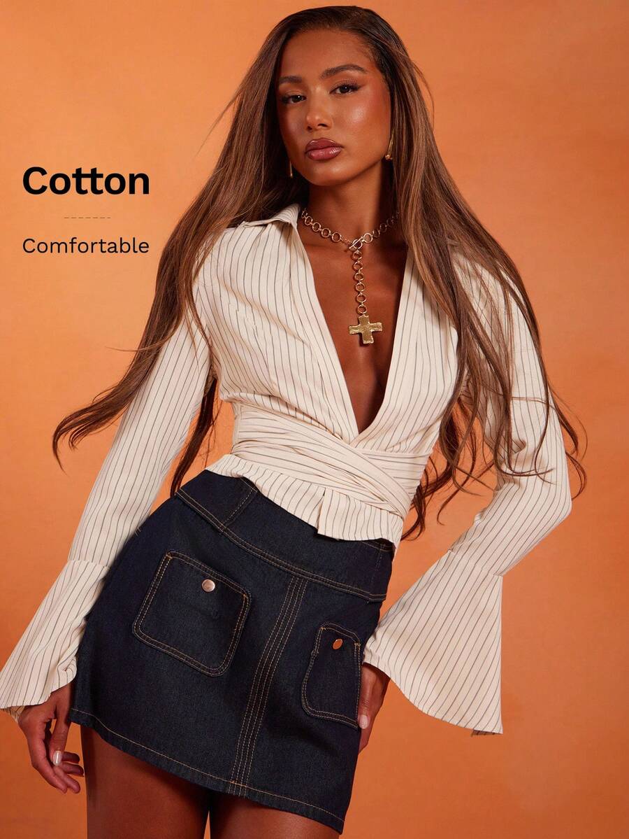 NYA SZN Fustă mini din denim, cu detaliu buzunar frontal, spălare închisă, lungime mini, ținută casual de zi cu zi, ținută europeană de vară, spălare închisă, toamnă, stil de festival, carnaval - Spălare întunecată - Vizualizare 1