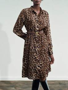 Maija Women's Fashionable Commuter Leopard Print Shirt Dress Leopard Print Dress Women Shirt Dress Animal Print Dress Leopard Dress - Brown - View 6
