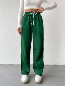 EURMUSE Women's Casual Versatile Contrast Trim Sweatpants - Dark Green - View 6