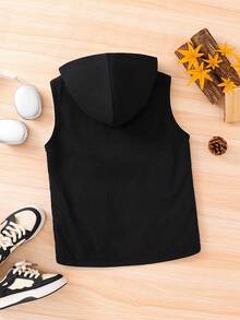 SHEIN Tween Boy Casual Hooded Sleeveless Padded Jacket, Autumn/Winter,Ensemble Hiver,Winter Clothing,Fall Outfits,Fall Clothing,All Clothes For Kids,Winter Outwear,Winter Jacket, - White - View 2