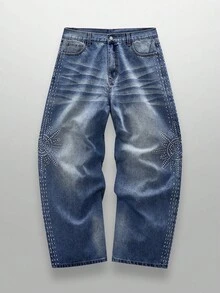 NEON BLANC Rhinestone Embellished Flared Leg Casual Jeans - Blue - View 3