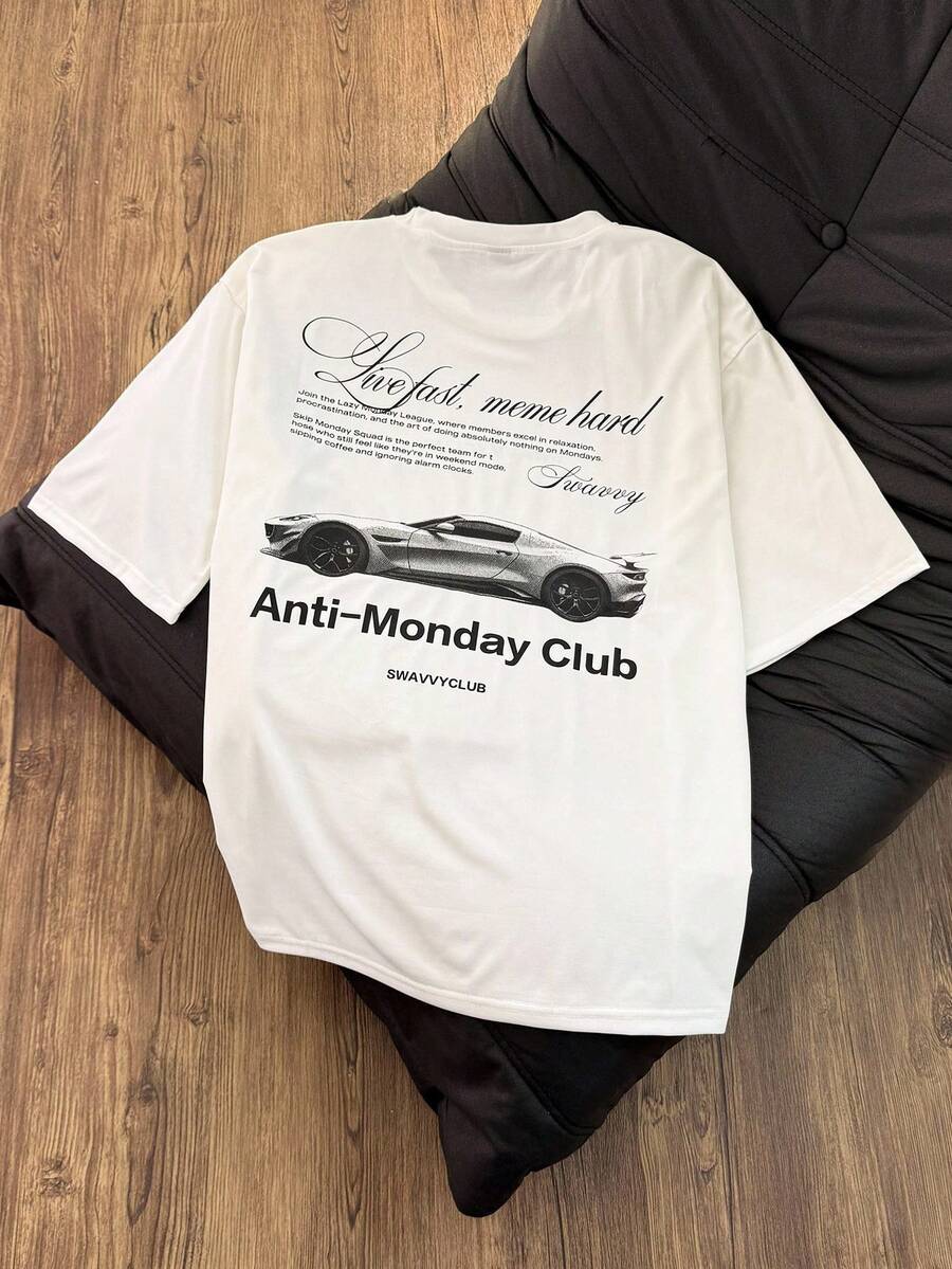 Manfinity VCAY Men's Minimalist Printed Round Neck Short Sleeve T-Shirt - White - View 1