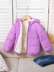 Emery Rose Kids Emery Rose Kids Abrigo acolchado con capucha y cremallera casual liso para niña joven - Morado - Ver 8