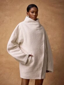 Zivah 2025 冬季新品 - 全球狂欢季：新年、情人节、派对、晚宴、约会、聚会、生日派对、学院风、学生装、日常、百搭基础款、休闲、邮轮旅行、网红热销、优雅、通勤、商务休闲长袖杏色粗花呢面料冬季外套、圣诞节、新年 - 杏色 - 查看 6