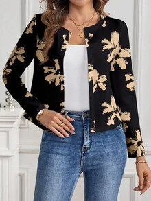 SHEIN Clasi 黑底黄花女式夹克，适合日常穿着，冬季轻便外套 - 彩色 - 查看 1