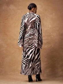 Zivah Casual Elegant Commuting Street Party Lapel Long-Sleeved Zebra ...
