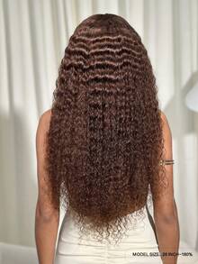 Peluca de encaje frontal de cabello humano con ondas profundas de color marrón chocolate, 13X4, sin pegamento, con encaje frontal transparente y densidad del 180% para mujeres, color marrón chocolate, rizado profundo - S4 - Ver 2