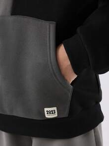 SUMWON Sudadera con capucha de bloques de color para niños preadolescentes con bolsillo central, sudadera casual de uso diario, ropa de calle, diseño de paneles de contraste coloridos para otoño e invierno - Multicolor - Ver 4