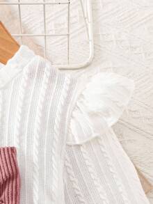 Elladie kids 4-7 anni Ragazze Casual Dolce Bianco Maglia Jacquard Fiocco Decorazione Volant Orlo Manica Lunga Girocollo Top e Rosa Velluto a Coste Vita Elastica Plissettata Gonna, Adatto per Uso Quotidiano, Uscite Casual - Multicolore - Visualizzare 4