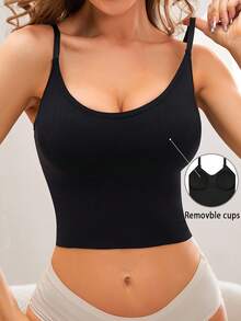 SHEIN 素色吊帶短上衣 - 黑色 - 查看 7