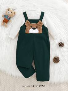 Cozy Pixies 男婴卡通熊图案背带裤，百搭舒适，适合春秋季节