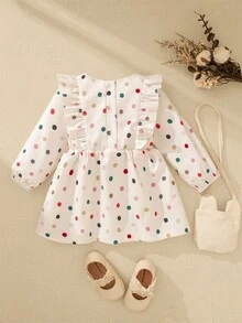 Souflis Souflis Váy chấm bi màu be nhạt kiểu Pháp dễ thương cho bé gái Váy chấm bi Quần áo Váy mùa xuân cho trẻ sơ sinh Quần áo bé gái Váy mùa xuân mùa thu Giáng sinh cho bé gái Mùa đông - Màu be - Xem 3