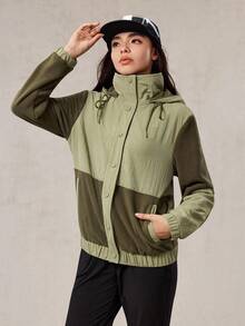 OutZeal 女式柔软保暖羊毛绒立领抽绳下摆连帽户外羊毛衫徒步露营冬季 - 綠色 - 查看 6