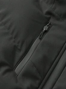 Manfinity Homme 男士长袖秋冬连帽抓绒羽绒服，黑色，多口袋休闲加厚冬季外套保暖羽绒服 - 黑色 - 查看 5