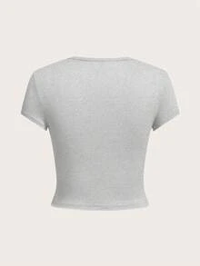 SHEIN EZwear 4件套黑色、酒红色、灰色、白色休闲圆领短袖修身女士T恤，适合夏季 - 彩色 - 查看 8