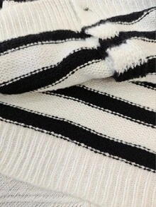 SHEIN EZwear Áo khoác cardigan sọc tối giản thường ngày dành cho sinh viên, phong cách hàng hải, mùa tựu trường, phù hợp cho phụ nữ vào mùa thu/đông, cổ điển, gợi cảm, dễ thương, Y2K, cô gái dừa, boho, hippie, lễ hội âm nhạc - Nhiều màu - Xem 10
