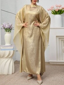 Al Najma 女士阿拉伯风格拼接优雅高端连衣裙，适合派对和舞台 - 金色 - 查看 6