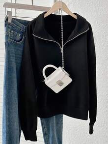 Lalippa Plus Size Half Zip Collar Casual Long Sleeve Sweatshirt, Autumn/Winter