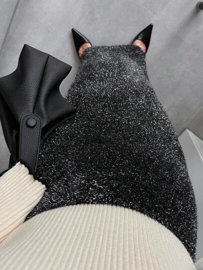 FRIFUL 女士弹力腰直筒亮片毛衣裙 冬季女裙