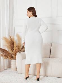 SHEIN Lacomfia Váy len dài tay tối giản màu trơn cỡ lớn, mặc hàng ngày - trắng - Xem 2