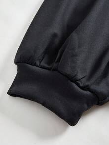 SHEIN 秋冬休闲宽松连帽长袖青少年男童卫衣 - 黑色 - 查看 4