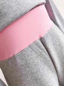 Sweetra Young Tween Girls' Casual Cute Contrast Color Patchwork Gray Sweatpants, Suitable For School, Female Students, Versatile, Personalized, Daily Wear Fall Winter