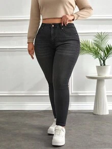 RueChic Plus Size High Waist Black Skinny Jean - Black - View 7