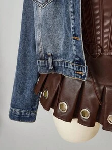 Jeanoix 大码朋克牛仔夹克 - 藍色 - 查看 8