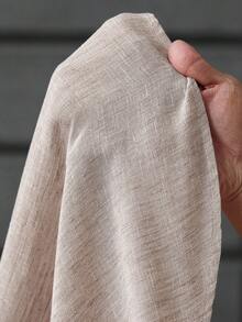 Manfinity Homme Men's Solid Color Front Button Casual Linen Long Sleeve Light Brown Shirt, Men Beige Shirt For Apricot, Fall - Khaki - View 6