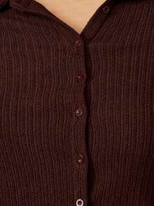 MISSGUIDED Ribbed Knit Button Front Crop Cardigan Hot Pants Set Winter Co-Ord Fall Lounge Wear Casual Fashion - Coffee Brown - View 3