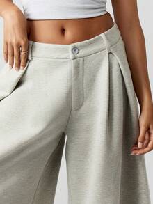 MISSGUIDED Quần ống rộng Palazzo xếp ly cotton cỡ lớn, cạp cao, co giãn thoải mái, phù hợp mặc thường ngày - Xám - Xem 7