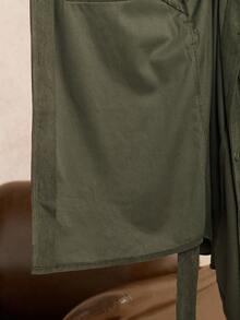 EMERY ROSE 大码休闲复古领实用口袋抽绳灯芯绒夹克 - 墨綠色 - 查看 8