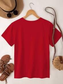 SHEIN LUNE 女式休闲脸部印花图案 T 恤，新年度假服装图案 T 恤女式上衣