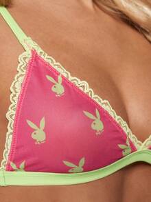 Missguided x Playboy Bunny Print Mesh Triangle Bralette Set With Lace Trim Retro Y2K Style Delicate Lingerie Set With High Cut Brief Intimates Soft - Multicolor - View 4