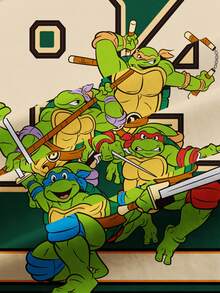 TEENAGE MUTANT NINJA TURTLES | SHEIN 男士休闲宽松卡通乌龟和数字印花超大T恤，时尚街头风格，夏季 - 白色 - 查看 7