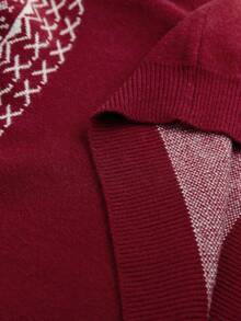 SHEIN LUNE Casual Retro Minimalist Burgundy Christmas Snowflake Fair Isle Pattern Plus Size Pullover Sweater - Burgundy - View 7