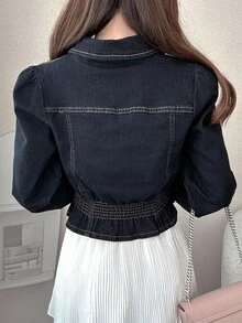 FRIFUL Women's Waist Cinched Hem Casual Slim Fit Denim Blouse Long Sleeve Women