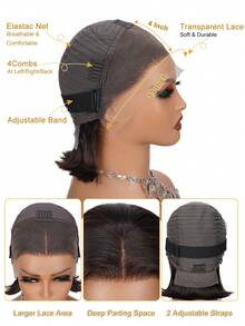 13x4 透明蕾丝前鲍勃假发 100% 真人头发 180% 密度直发安装深棕色 2# 预拔婴儿头发适合女性自然发际线 - 9AM 头发运动度假旅行节舞会户外角色扮演校园学校海滩婚礼露营假日服装夏季服装度假氛围魅力优雅休闲 Y2k 时尚风格 Ss25 透气帽保暖