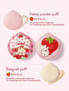 Strawberry Shortcake X SHEIN Bộ 2 miếng bông trang điểm mềm mại in hình dâu tây dễ thương, ý tưởng quà tặng. - Nhiều màu - Xem 2
