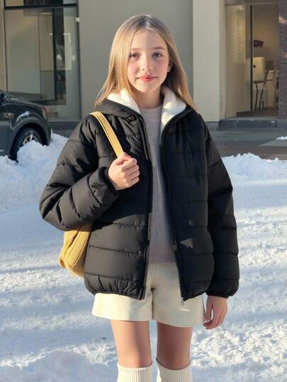Tween Girl Casual Padded Coat, 3-In-1 Design With Thermal Lining, Loose Fit And Comfortable, Suitable For Autumn/Winter Seasons, Suitable For Daily Commute, Outing And Photo Shoots