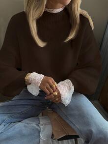 DAZY Autumn New Loose Casual Lace Patchwork Women Sweater