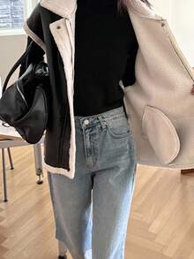 DAZY 女士时尚PU毛内衬常规夹克秋冬保暖外套 - 黑色 - 查看 4