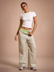 SHEIN Sports Pantaloni de trening cu talie contrastantă și croială dreaptă pentru femei