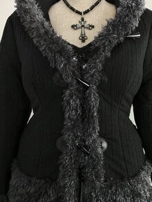 Sunspun Áo khoác có mũ trùm đầu tay dài, màu trơn, tối giản, giản dị, có dây rút, cỡ lớn, đệm ngực - màu đen - Xem 3