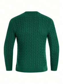 EURMUSE Men's Casual Crew Neck Twist Pattern Pullover Sweater - Dark Green - View 2