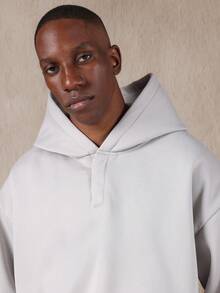 SUMWON Heavy Weight Half Placket Hoodie With Drawstring Crop Fit Plain - Grey - View 3